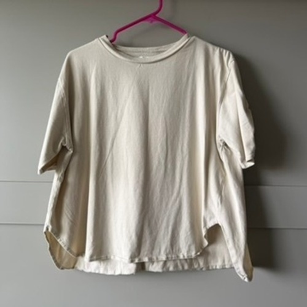 Studio CLIP Japan Top Womens Free Size Beige Cotton Ruched Sleeve High Low